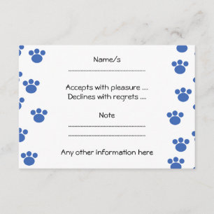 Tarjeta De Confirmación De Asistencia Patrón de impresión de la pata de animales. Azul y