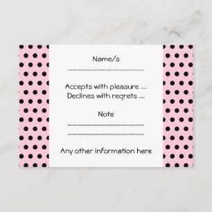 Tarjeta De Confirmación De Asistencia Patrón de puntos de polka rosado y negro. Delicios