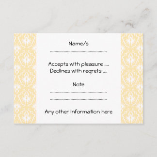 Tarjeta De Confirmación De Asistencia Patrón elegante de damasco. Color oro claro.