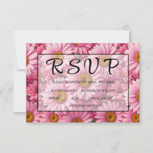 Tarjeta De Confirmación De Asistencia Patrón floral de margaritas rosa retro