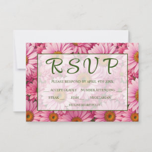 Tarjeta De Confirmación De Asistencia Patrón floral de margaritas rosa retro