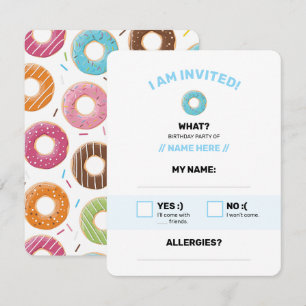 Tarjeta De Confirmación De Asistencia Patrón Retro Colorido de Donas Minimalista Fiesta 