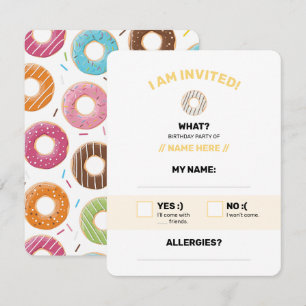 Tarjeta De Confirmación De Asistencia Patrón Retro Colorido de Donas Minimalista Fiesta 