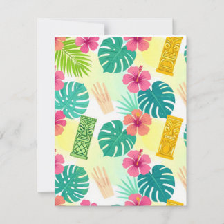 Tarjeta De Confirmación De Asistencia Patrón Tiki Hawaiano Tropical para Bodas Fiestas