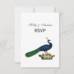 Tarjeta De Confirmación De Asistencia Pavo real estilizado vintage heráldico en corona C