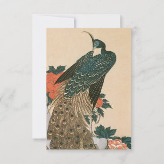 Tarjeta De Confirmación De Asistencia Pavo real y peonías de Hiroshige Boda