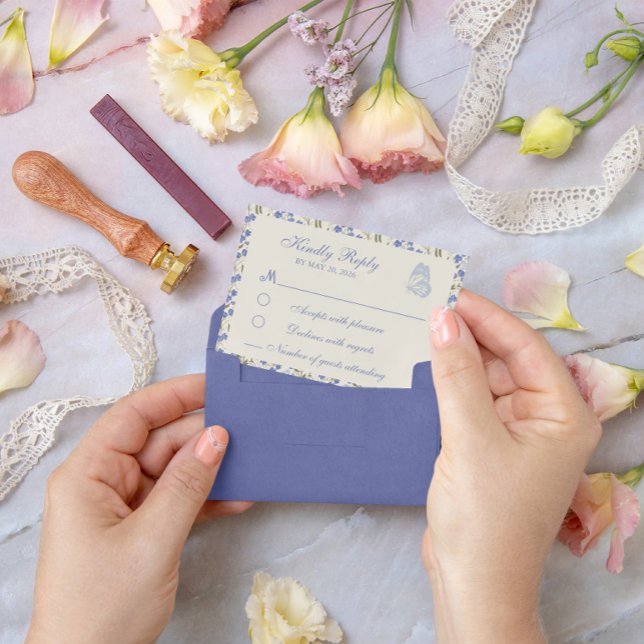 Tarjeta De Confirmación De Asistencia Pea dulce Floral Azul y Crema (Subido por el creador)
