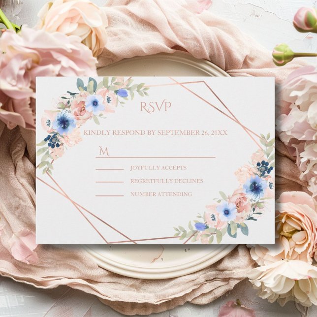 Tarjeta De Confirmación De Asistencia Peach Blue Wedding Collection (Peach Blue Light-Gray Wedding Collection RSVP Card)