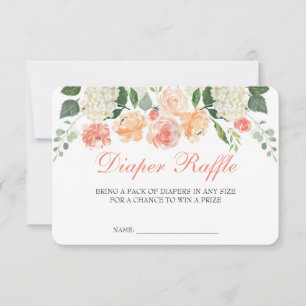 Tarjeta De Confirmación De Asistencia Peach Floral Diaper Raffle Insertar Tarjeta