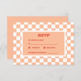 Tarjeta De Confirmación De Asistencia Peach Fuzz Checkered Gingham Pattern