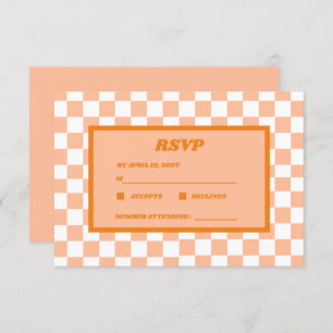 Tarjeta De Confirmación De Asistencia Peach Fuzz Naranja Checkered Gingham Pattern
