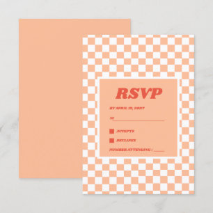 Tarjeta De Confirmación De Asistencia Peach Fuzz Red Checkered Gingham Pattern