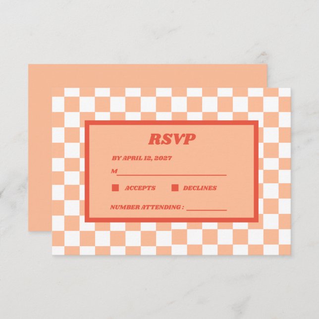 Tarjeta De Confirmación De Asistencia Peach Fuzz Red Checkered Gingham Pattern (Anverso / Reverso)