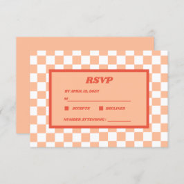 Tarjeta De Confirmación De Asistencia Peach Fuzz Red Checkered Gingham Pattern