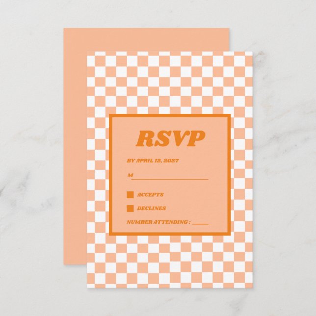 Tarjeta De Confirmación De Asistencia Peach Fuzz Red Checkered Gingham Pattern (Anverso / Reverso)