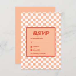 Tarjeta De Confirmación De Asistencia Peach Fuzz Red Checkered Gingham Pattern