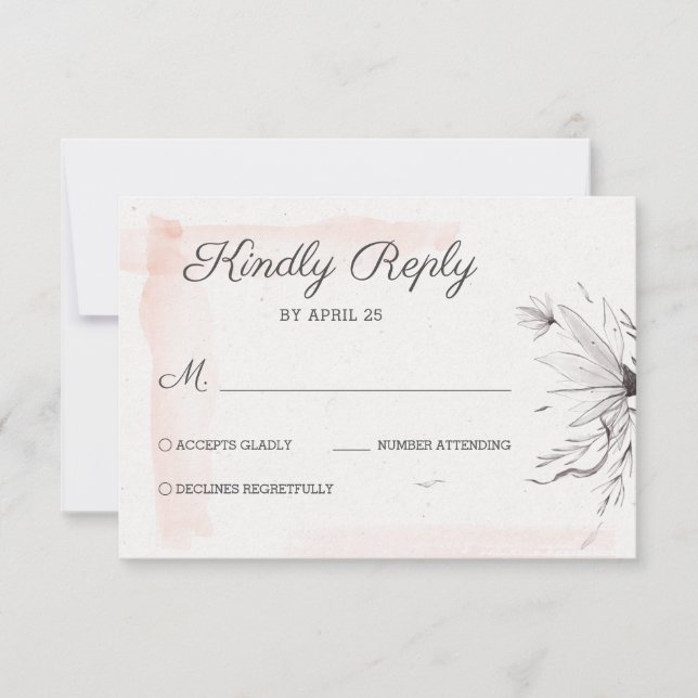 Tarjeta De Confirmación De Asistencia Peach & Grey Romántico Boda elegante delicado (Anverso)