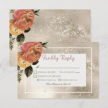 Peach Mimosa Blooms Floral Gold Boda