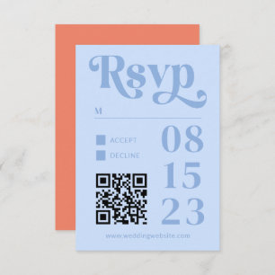 Tarjeta De Confirmación De Asistencia Peach Minimalista retro moderno y Boda azul