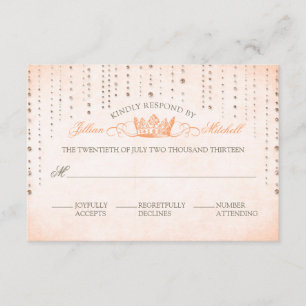 Tarjeta De Confirmación De Asistencia Peach Sparkles & Crown Fairytale Wedding Tarjeta R