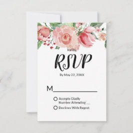 Tarjeta De Confirmación De Asistencia Peach Watercolor Floral Pattern Boda de moda