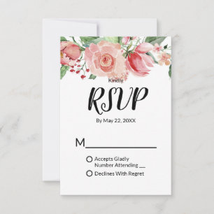 Tarjeta De Confirmación De Asistencia Peach Watercolor Floral Pattern Boda de moda