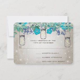Tarjeta De Confirmación De Asistencia Peacock Blue Mason Jar Navy Turquoise