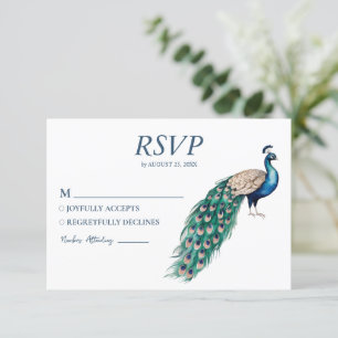 Tarjeta De Confirmación De Asistencia Peacock de moda moderna en acuarela