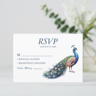 Tarjeta De Confirmación De Asistencia Peacock de moda moderna en acuarela