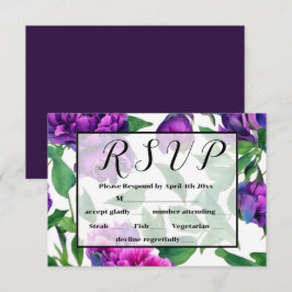 Tarjeta De Confirmación De Asistencia peonías de acuarela rosa con magenta púrpura román