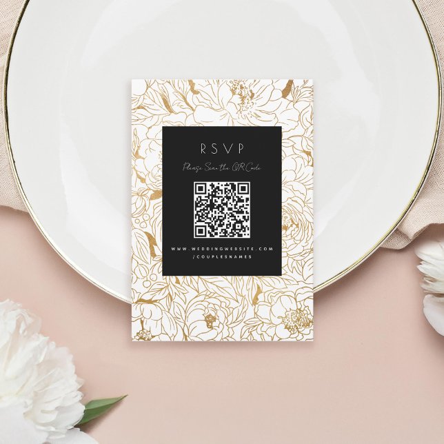 Tarjeta De Confirmación De Asistencia Peonies dorados Black White Gold (Subido por el creador)