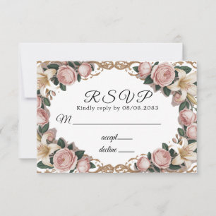 Tarjeta De Confirmación De Asistencia Peonies rosados Boda de marco de Rococo