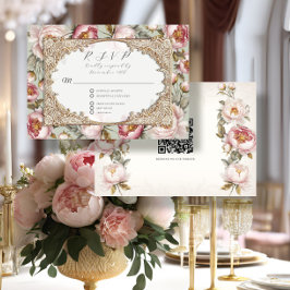Tarjeta De Confirmación De Asistencia Peony Floral Elegante Oro Rosa y Boda de Sabores