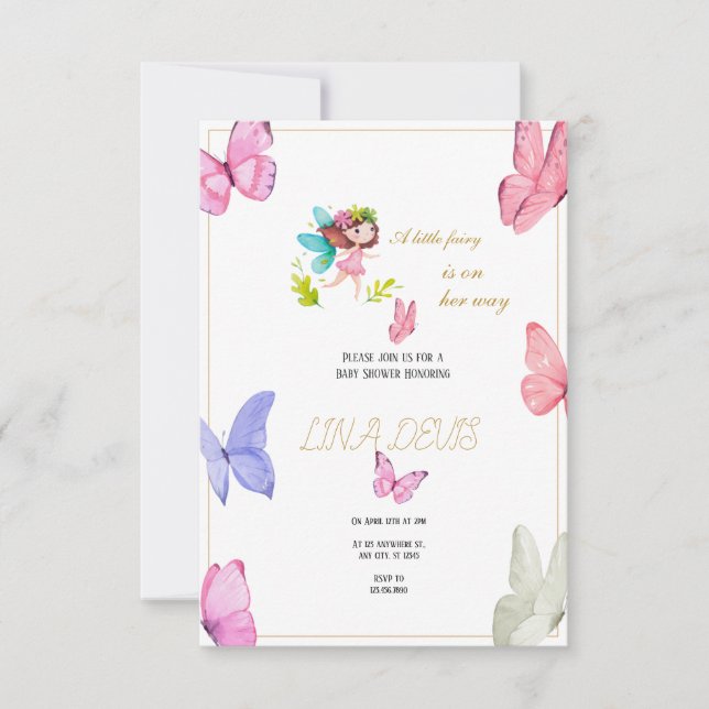 Tarjeta De Confirmación De Asistencia Pequeño Fairy Butterfly baby Shower invatación (Anverso)