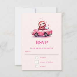 Tarjeta De Confirmación De Asistencia Perezoso lindo en un convertible rosa