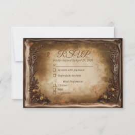 Tarjeta De Confirmación De Asistencia Pergamino Vintage Bronce Floral Otoño Rústico