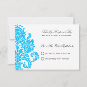 Tarjeta De Confirmación De Asistencia Personalizable Deep Sky Blue Elegant Damask Weddin