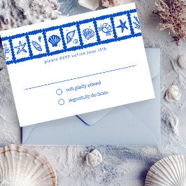 Tarjeta De Confirmación De Asistencia Personalizado de casamiento de Seashell Grid Beach