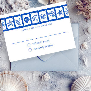 Tarjeta De Confirmación De Asistencia Personalizado de casamiento de Seashell Grid Beach