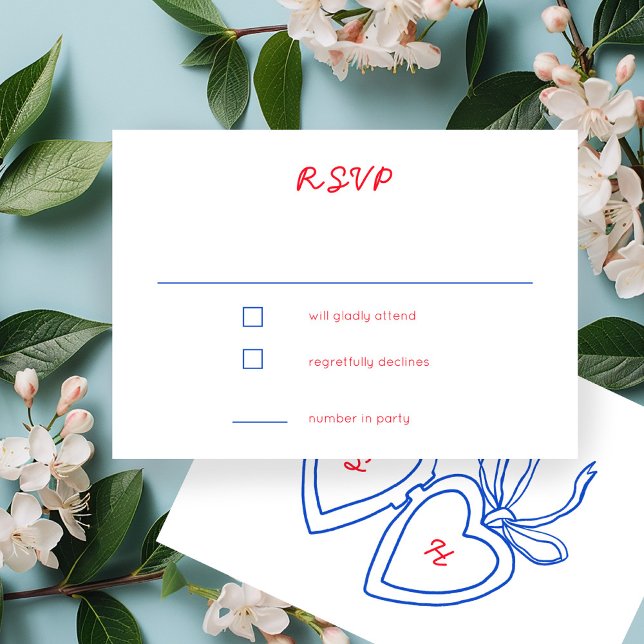 Tarjeta De Confirmación De Asistencia Personalizado de esbozo del doodle de la cesta cap (Whimsical Heart Locket Doodle Sketch CUSTOM RSVP Card
)