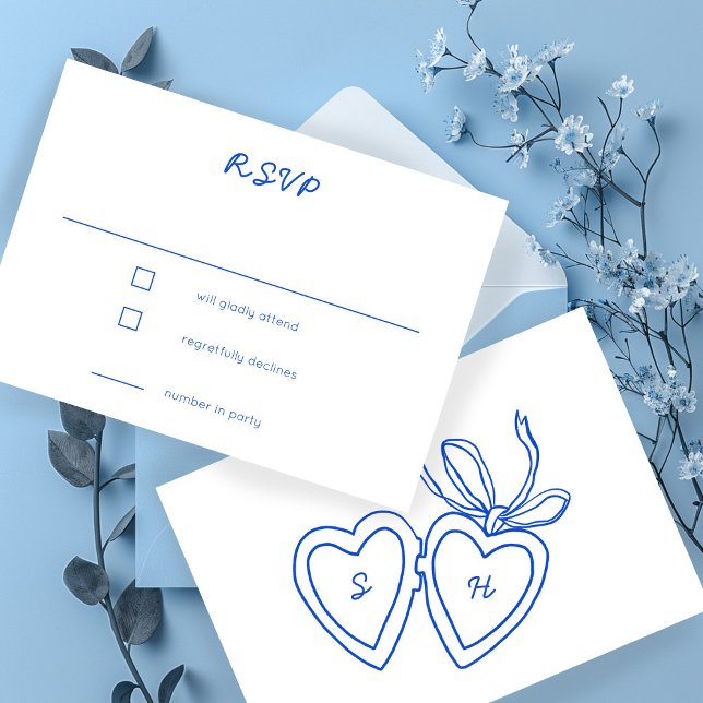 Tarjeta De Confirmación De Asistencia Personalizado de esbozo del doodle de la cesta cap (Whimsical Heart Locket Doodle Sketch CUSTOM Wedding RSVP Card
)
