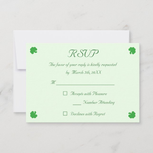 Tarjeta De Confirmación De Asistencia Personalizado Irlandés Green Shamrock Clover Weddi (Anverso)