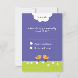 Tarjeta De Confirmación De Asistencia Personalizado lindo Boda de Aves Amores (Noche)