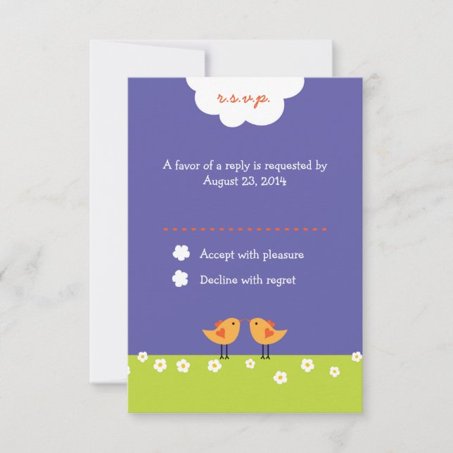 Tarjeta De Confirmación De Asistencia Personalizado lindo Boda de Aves Amores (Noche) (Anverso)