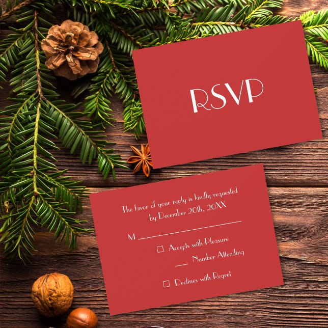 Tarjeta De Confirmación De Asistencia Personalizado Navidades modernos Partido de Festiv (Custom Modern Christmas Red Holiday Party RSVP)