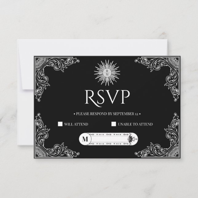 Tarjeta De Confirmación De Asistencia Personalizado QRCode Elegante Boda blanco y negro (Anverso)