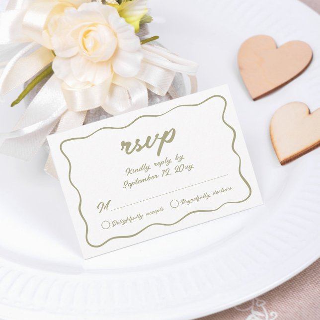 Tarjeta De Confirmación De Asistencia Personalizado Simple Mano Escrito Boda Verde Oleíc (Subido por el creador)