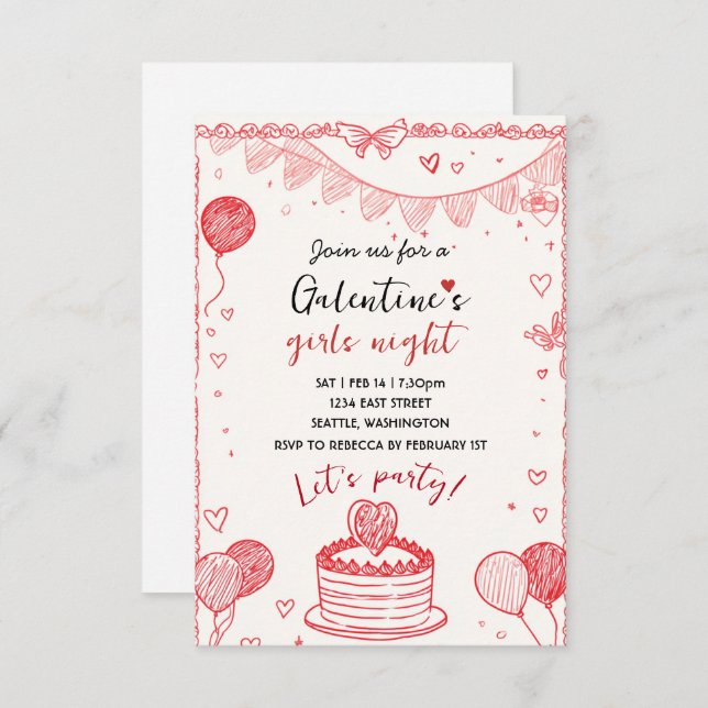 Tarjeta De Confirmación De Asistencia Personalized Galentines Girls Night Invitation (Anverso / Reverso)