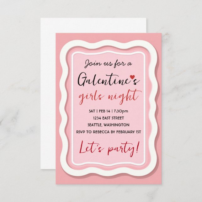 Tarjeta De Confirmación De Asistencia Personalized Galentines Pink Party Invitation (Anverso / Reverso)