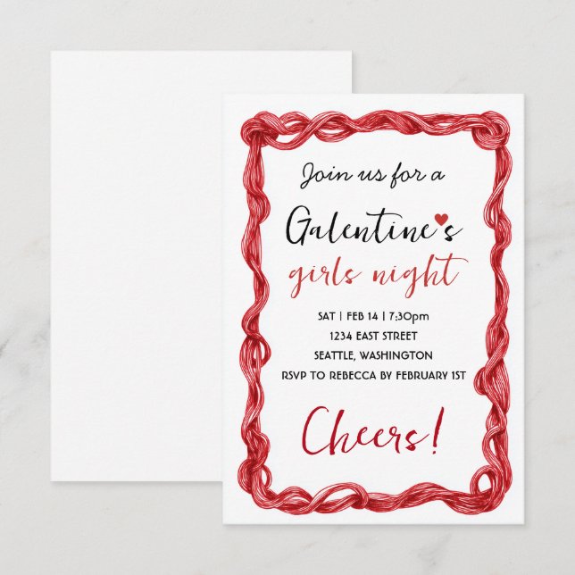 Tarjeta De Confirmación De Asistencia Personalized Galentines Red Party Invitation (Anverso / Reverso)
